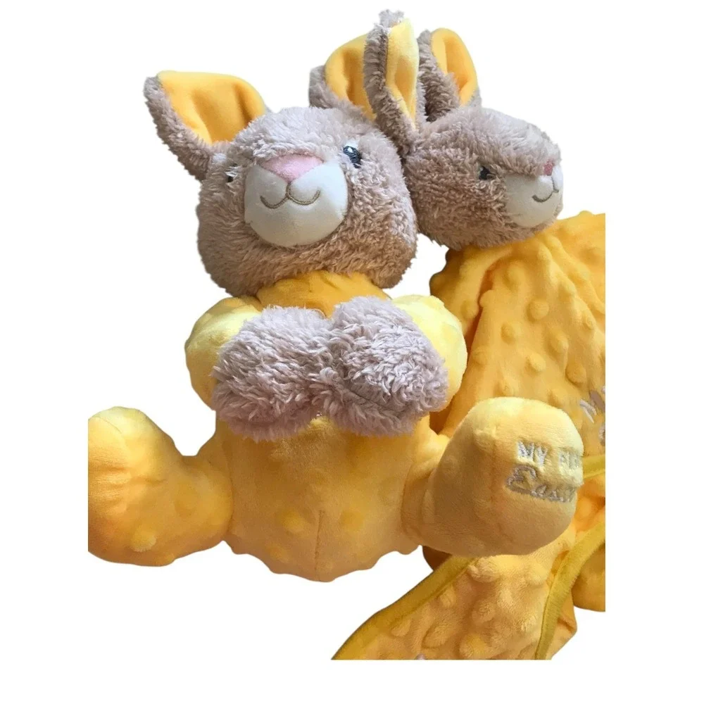 MTY Yellow Bunny Lovey‎ Security Blanket Baby Plush Minky Dot Rattle Easter